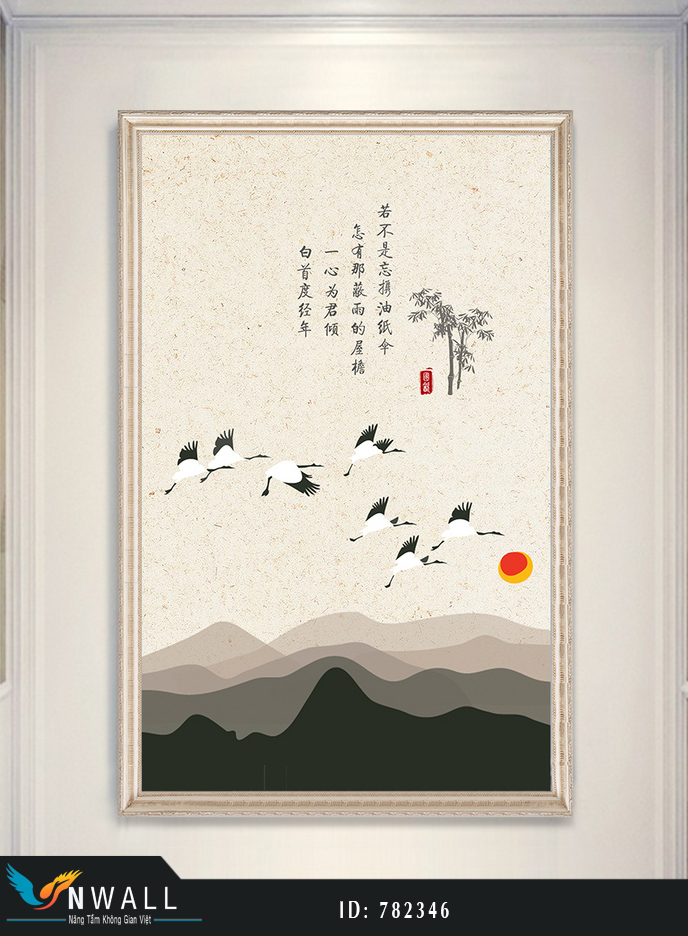 Tranh trang trí lối vào chim phong cách Trung Quốc hiện đại đơn giản